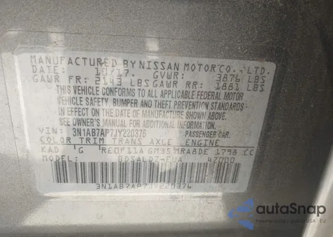 2018 Nissan Sentra Sv z USA, uszkodzony, nr VIN 3N1AB7AP7JY220376